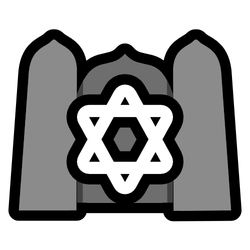 a grey synagogue shape with a white Magen David on it